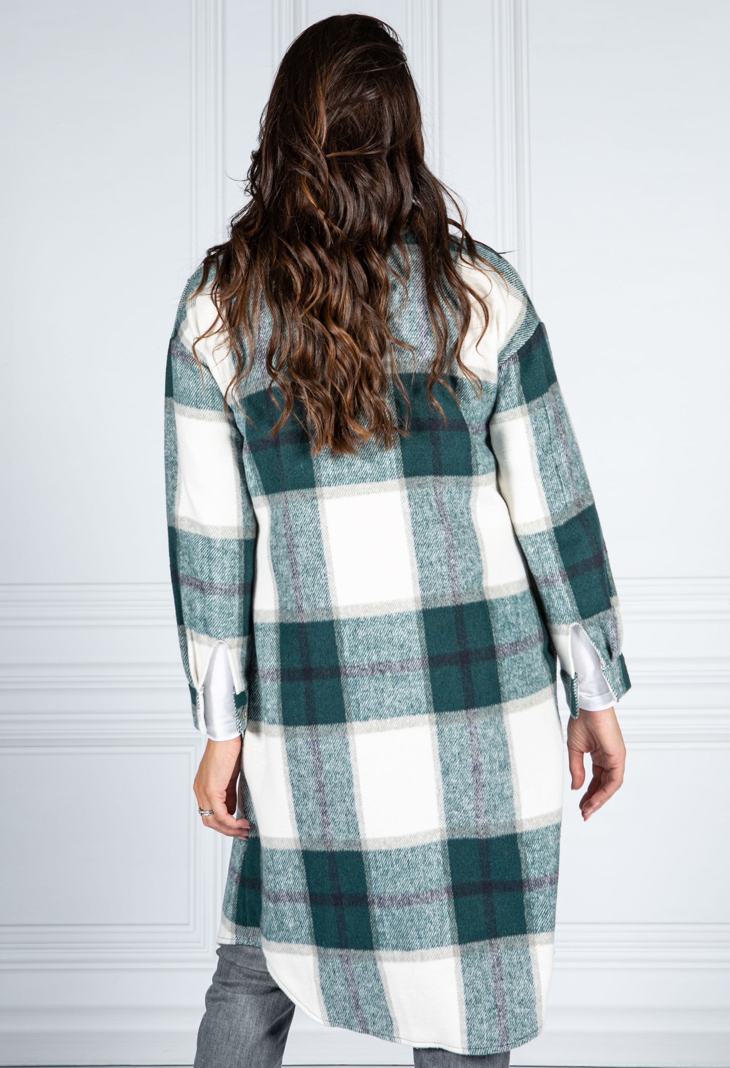 Bottle Green Checked Midi Coat