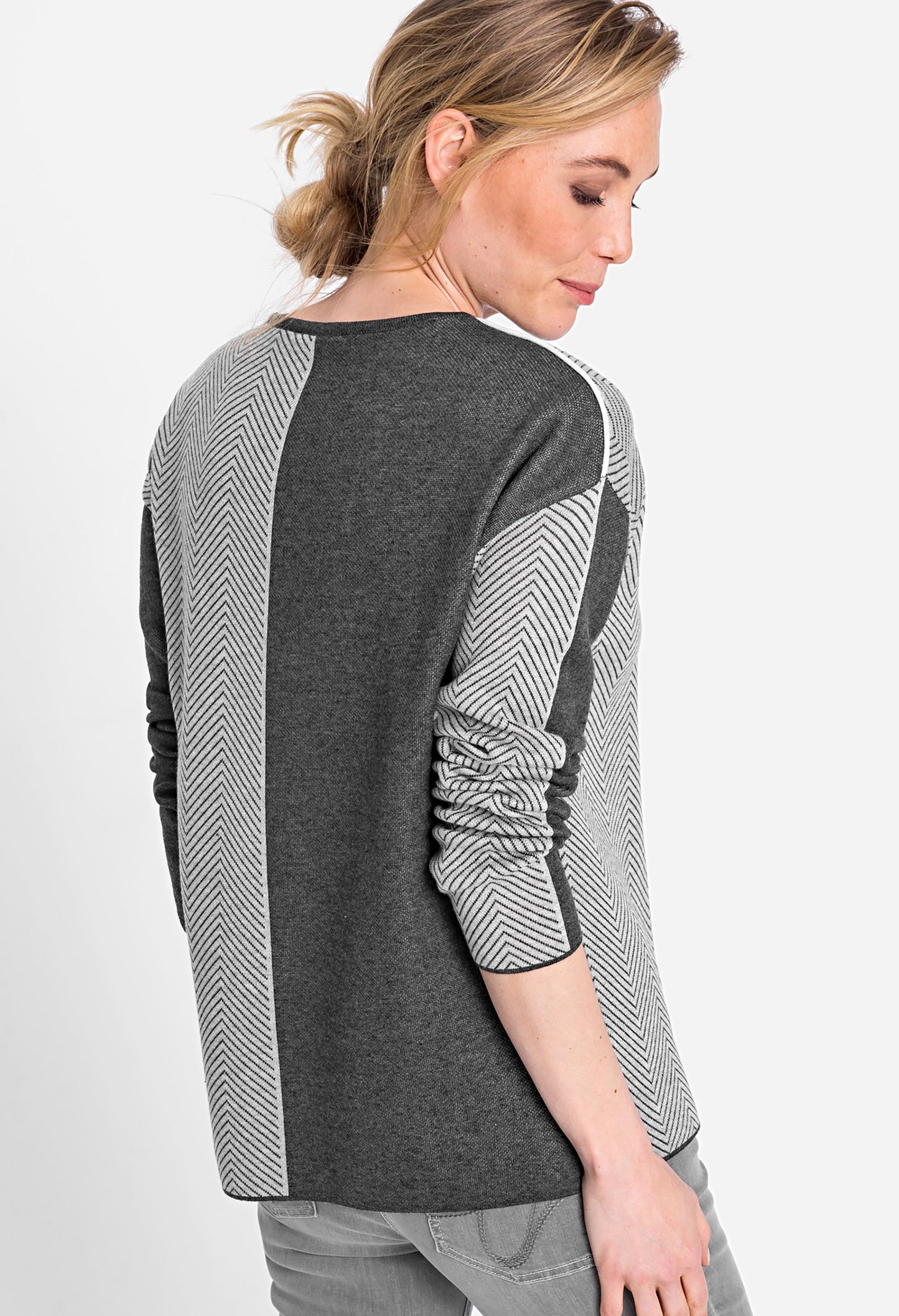 Long Sleeve Jewel Neck Chevron & Solid Jumper