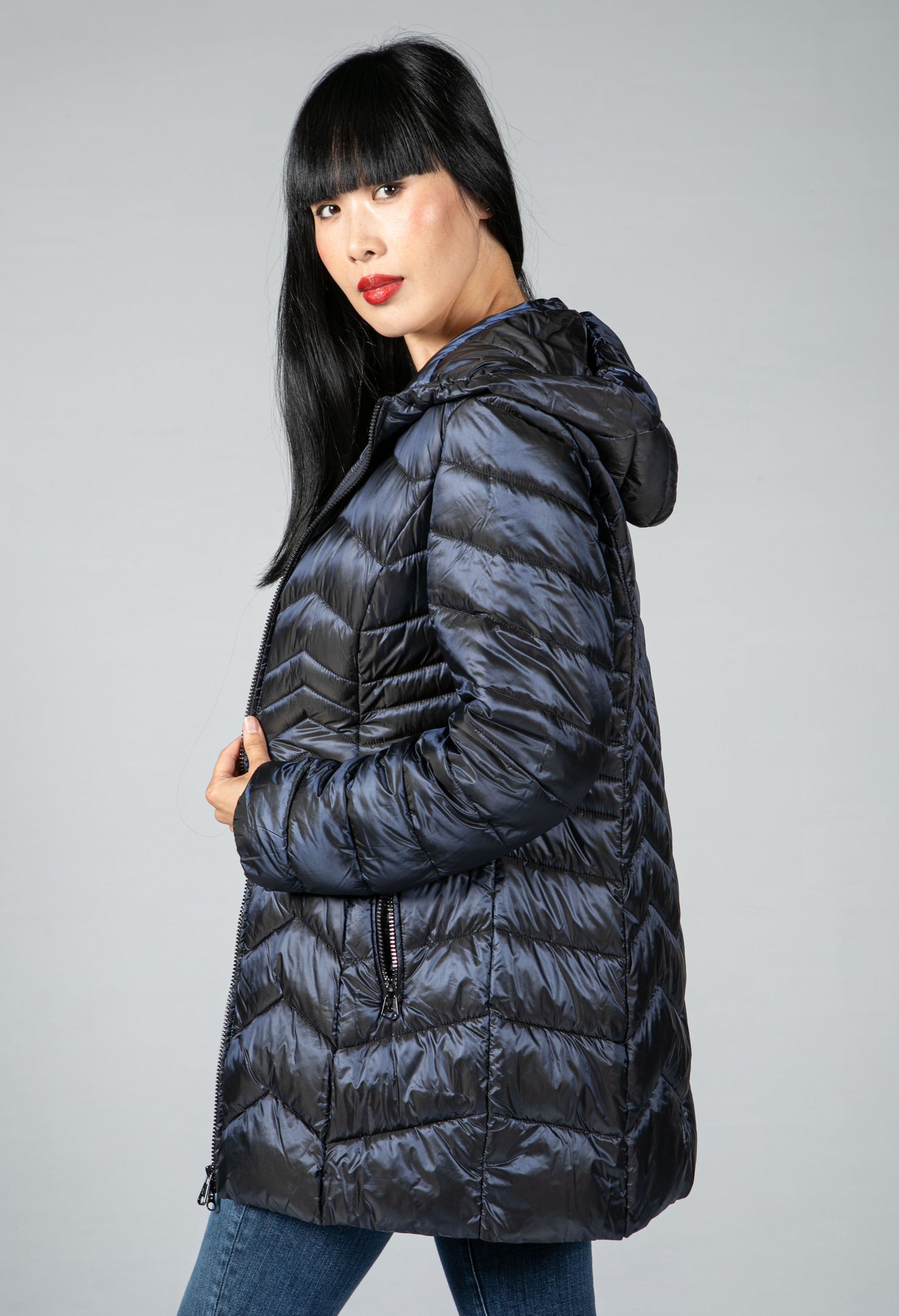 Quilted Hooded Coat in Blue Nights