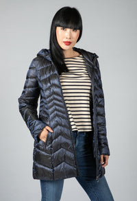 Quilted Hooded Coat in Blue Nights