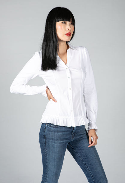 White Shirt with Pleated Hemline