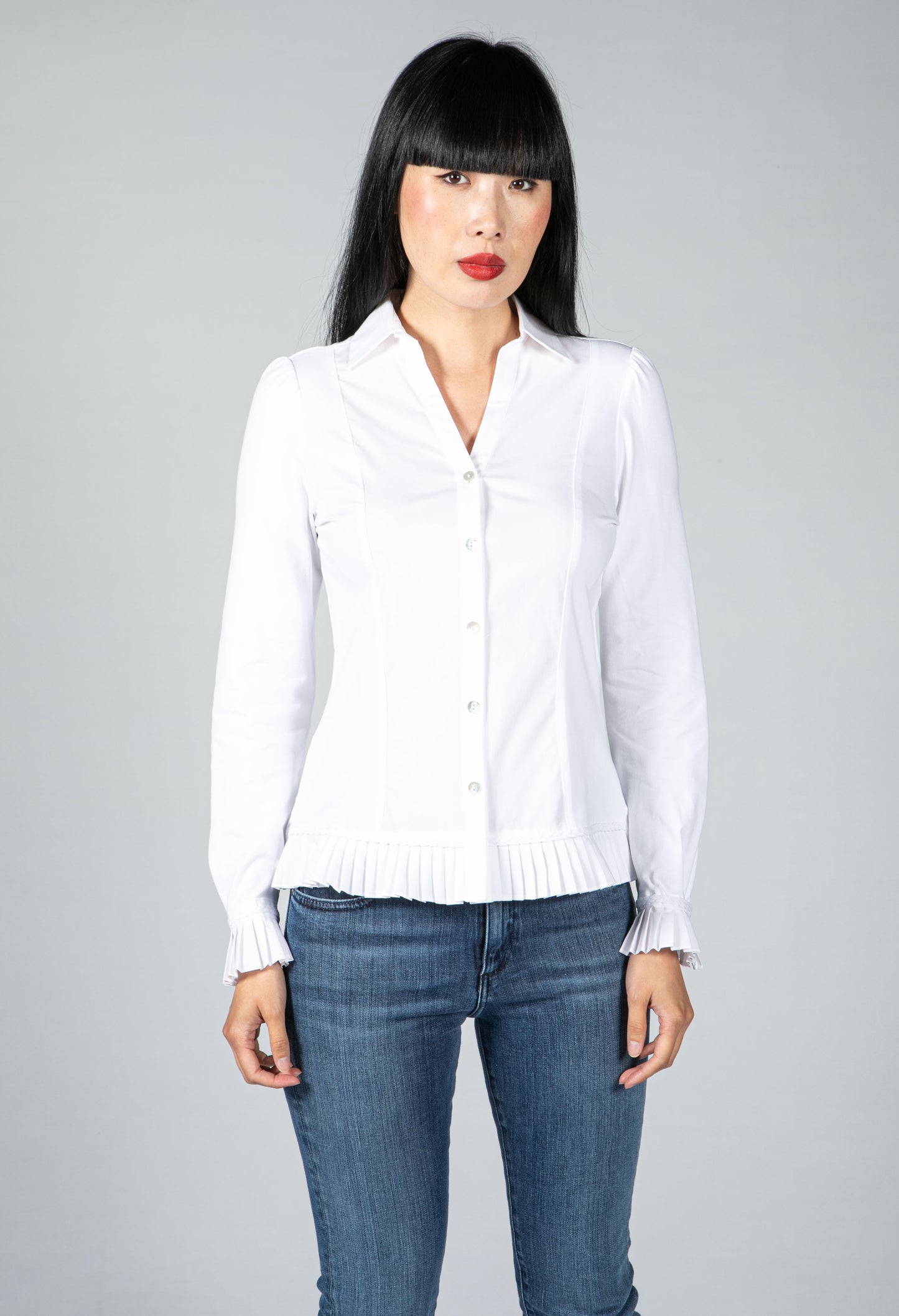 White Shirt with Pleated Hemline