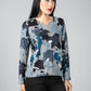 Blue and Grey Mix Abstract Print Top