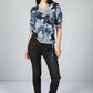 Blue and Grey Mix Abstract Print Top