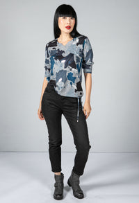 Blue and Grey Mix Abstract Print Top