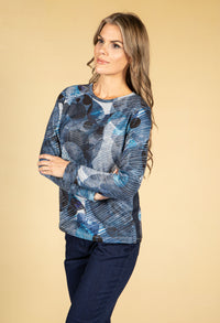 Abstract Circle Print Top in Deep Blue