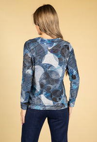 Abstract Circle Print Top in Deep Blue