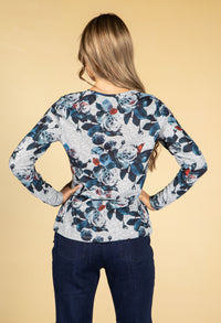 Deep Navy Rose Print Top