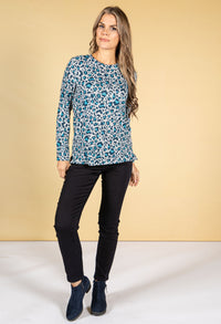 Teal Leopard Print Top