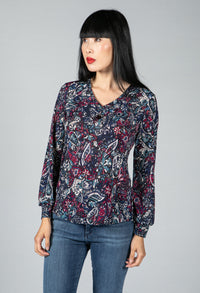 Paisley Print Top with Necklace Detail