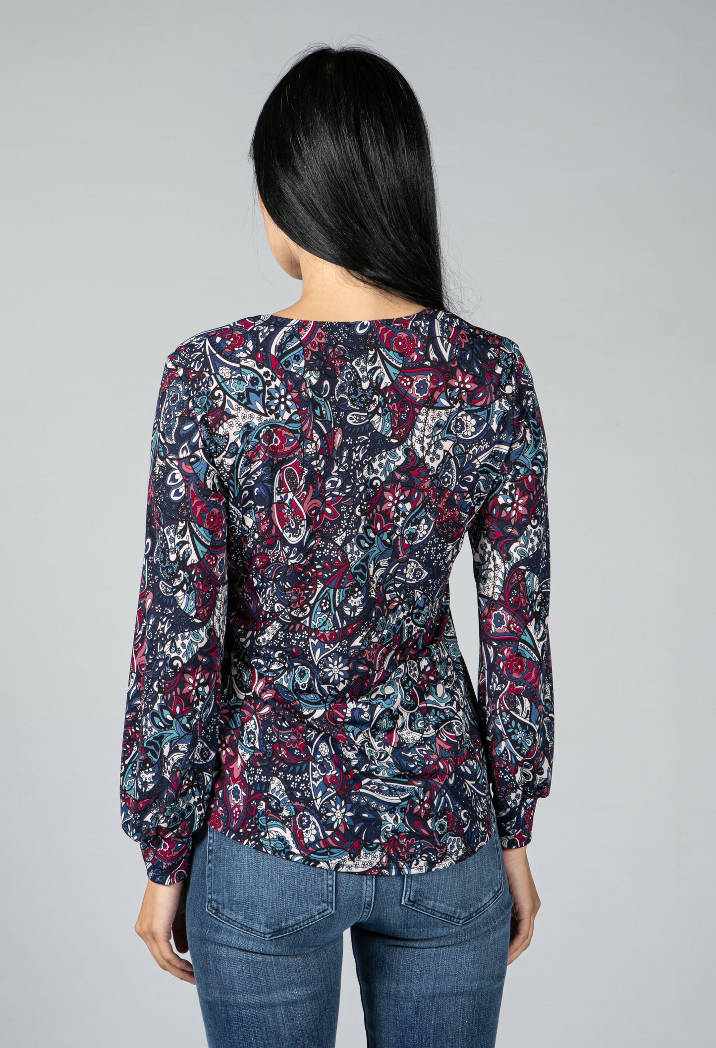 Paisley Print Top with Necklace Detail