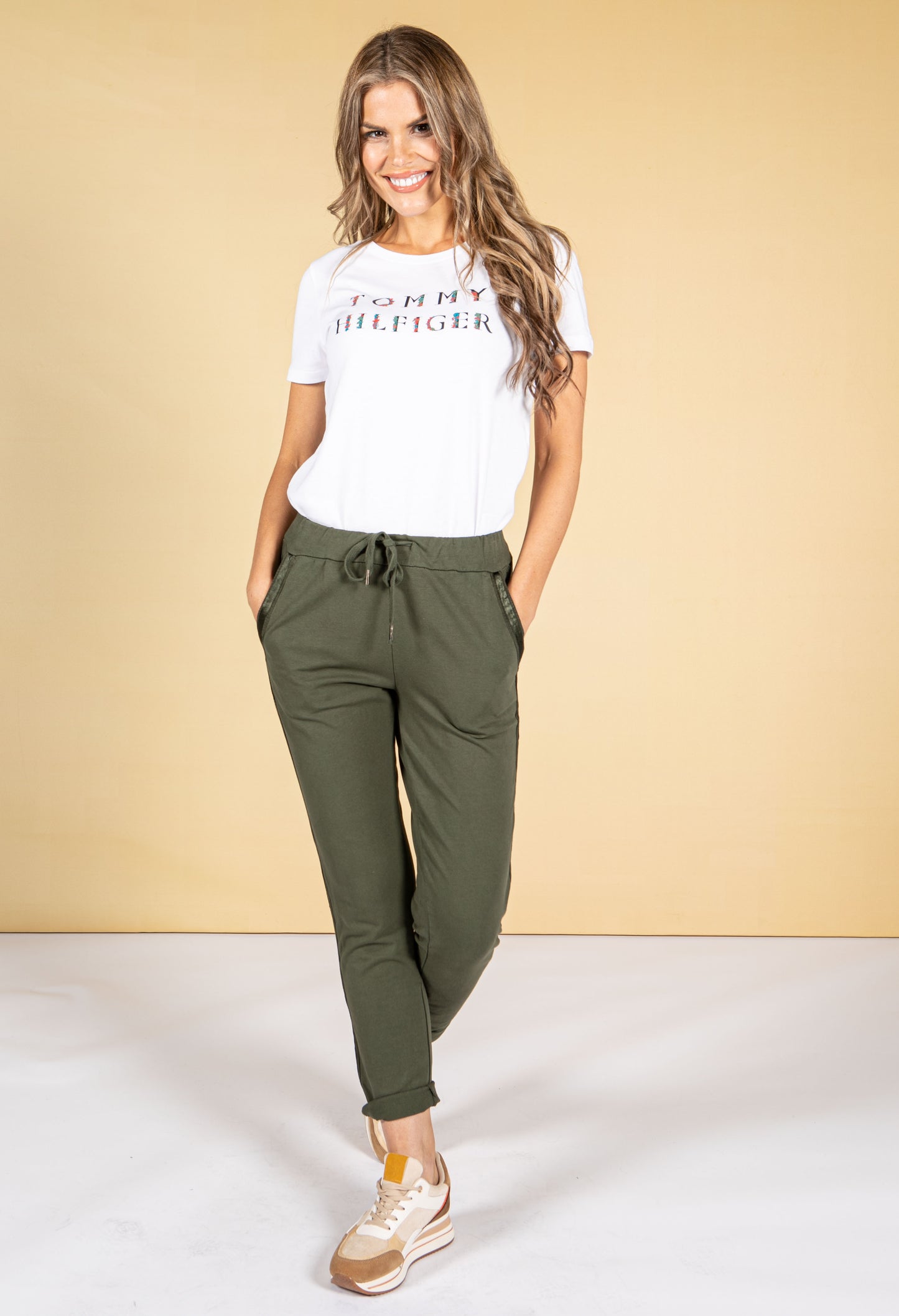 Khaki Silk Feel Stripe Joggers