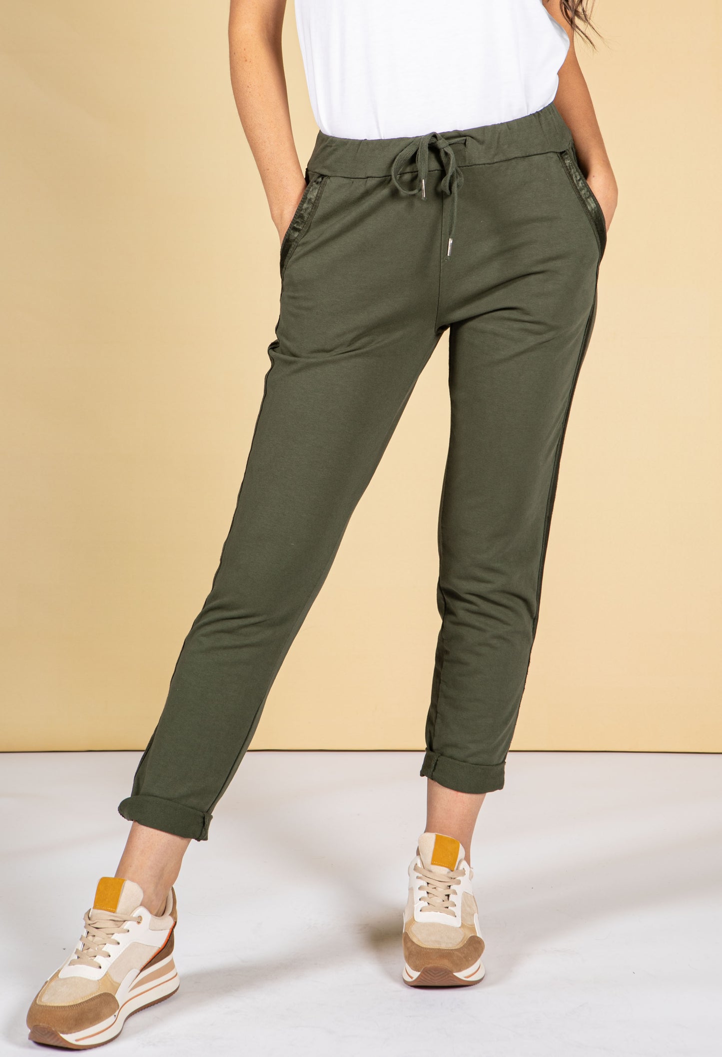 Khaki Silk Feel Stripe Joggers