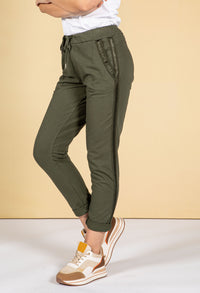 Khaki Silk Feel Stripe Joggers