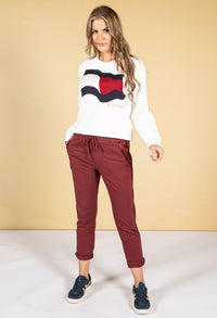 Maroon Silk Feel Stripe Joggers