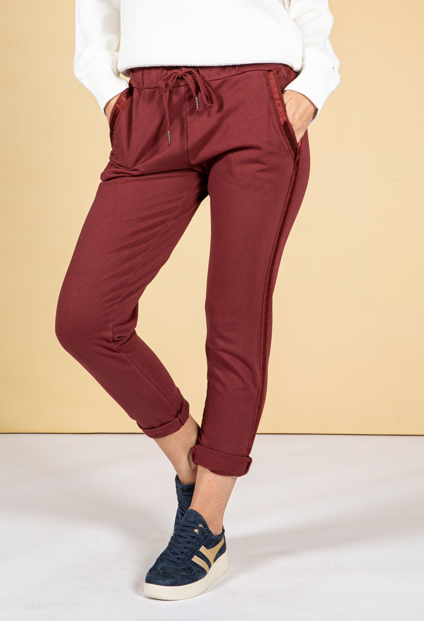 Maroon Silk Feel Stripe Joggers