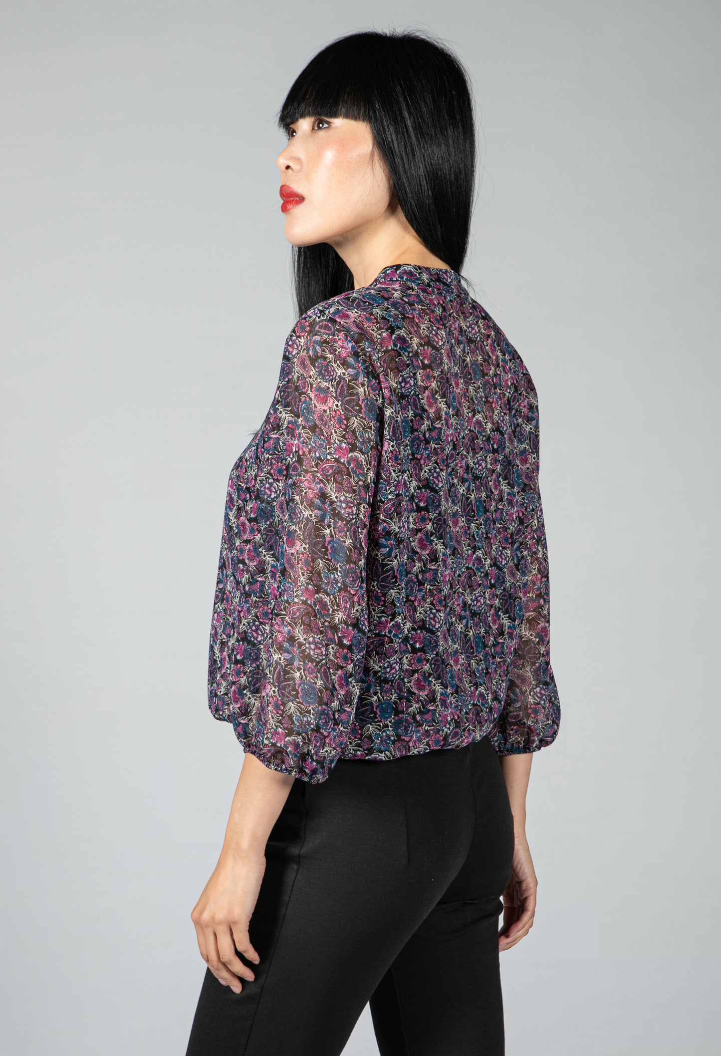 Fuchsia Paisley Blossom Print Top