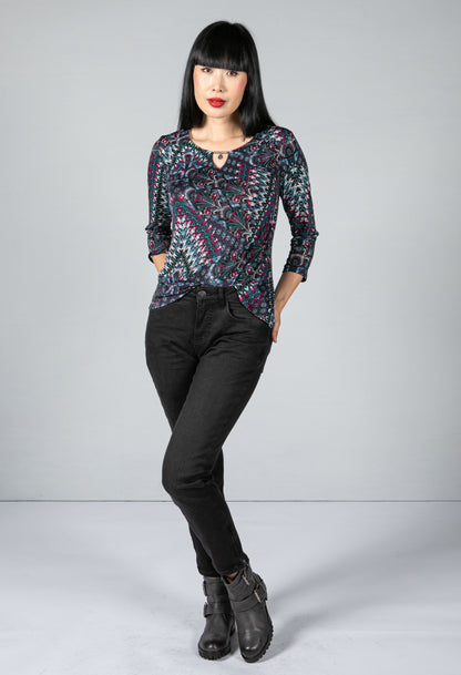 Abstract Peacock Print Top