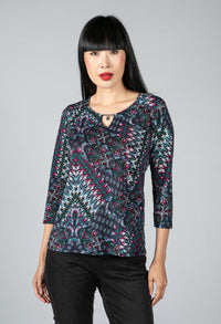 Abstract Peacock Print Top