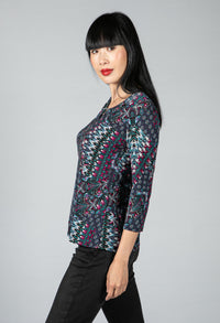 Abstract Peacock Print Top