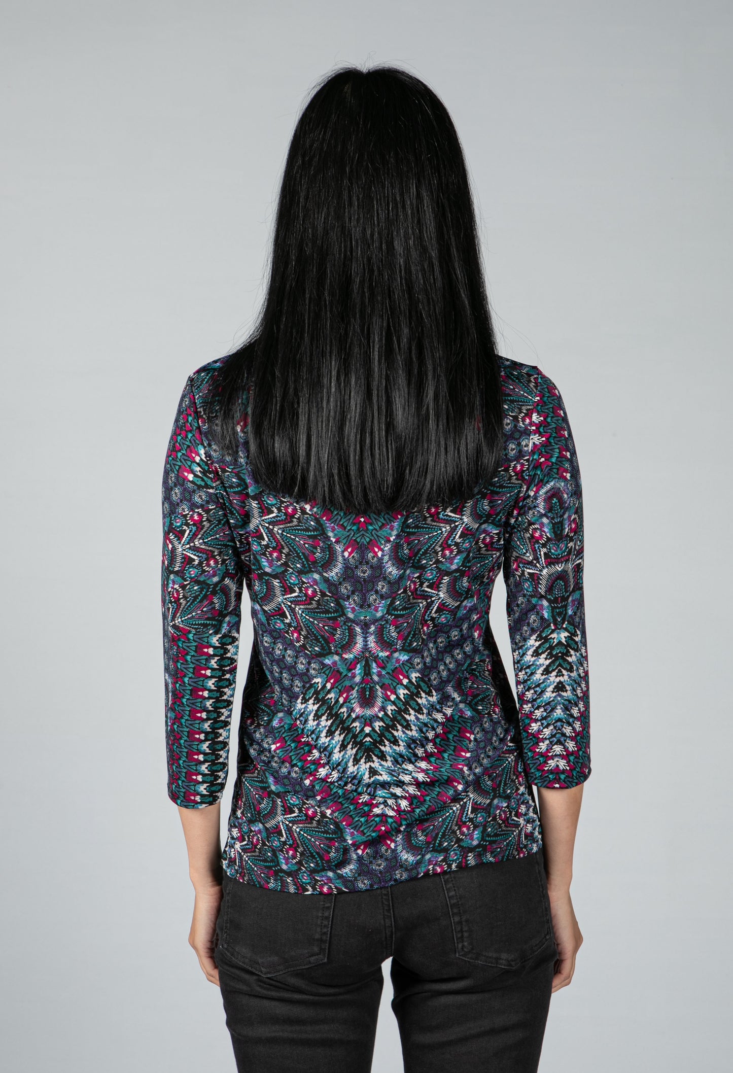 Abstract Peacock Print Top