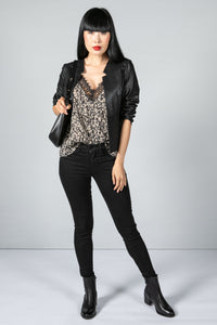 Inverted Lapel Vintage Faux Leather Jacket