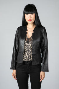 Inverted Lapel Vintage Faux Leather Jacket