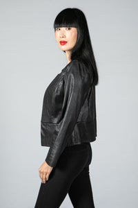 Inverted Lapel Vintage Faux Leather Jacket