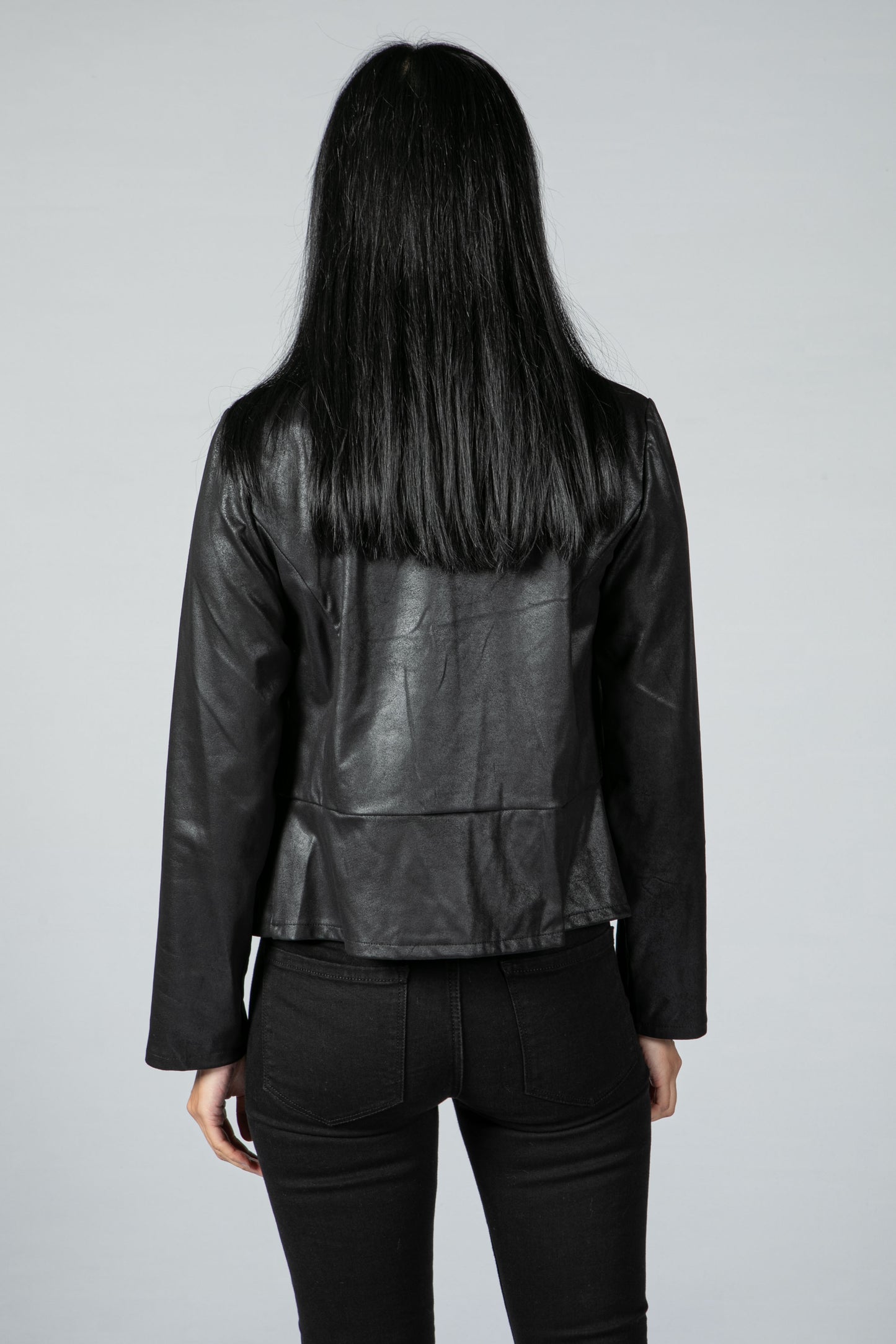 Inverted Lapel Vintage Faux Leather Jacket