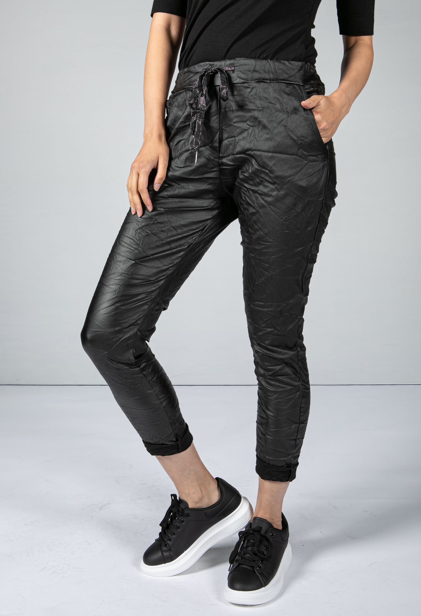 Faux Leather Crinkle Joggers