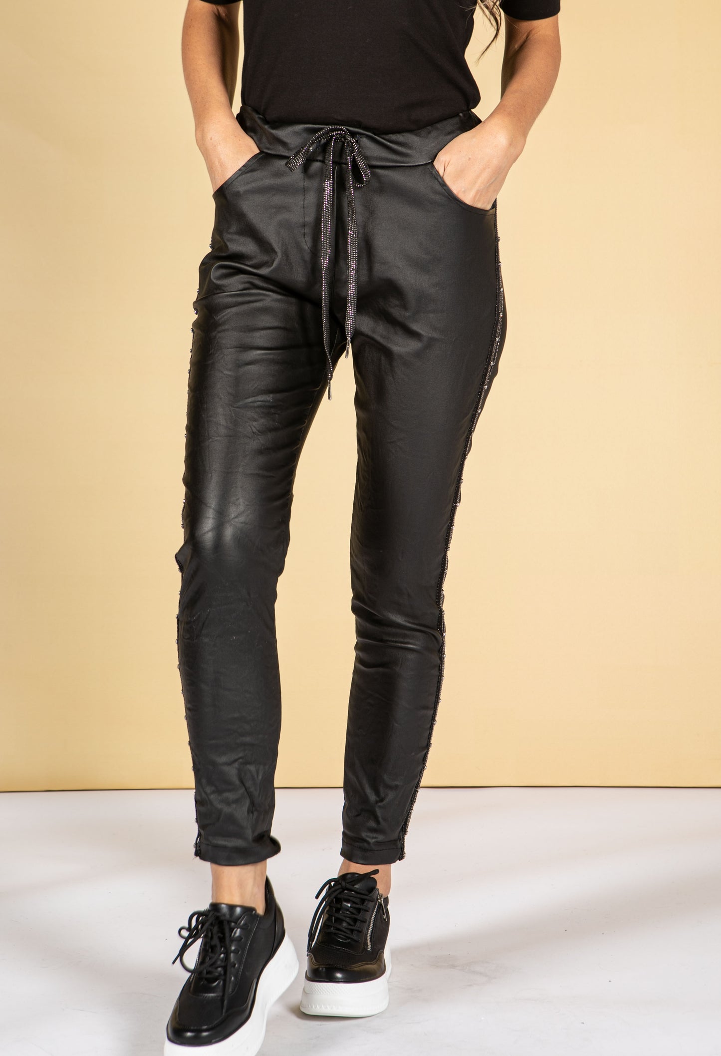 Leatherette Joggers in Black