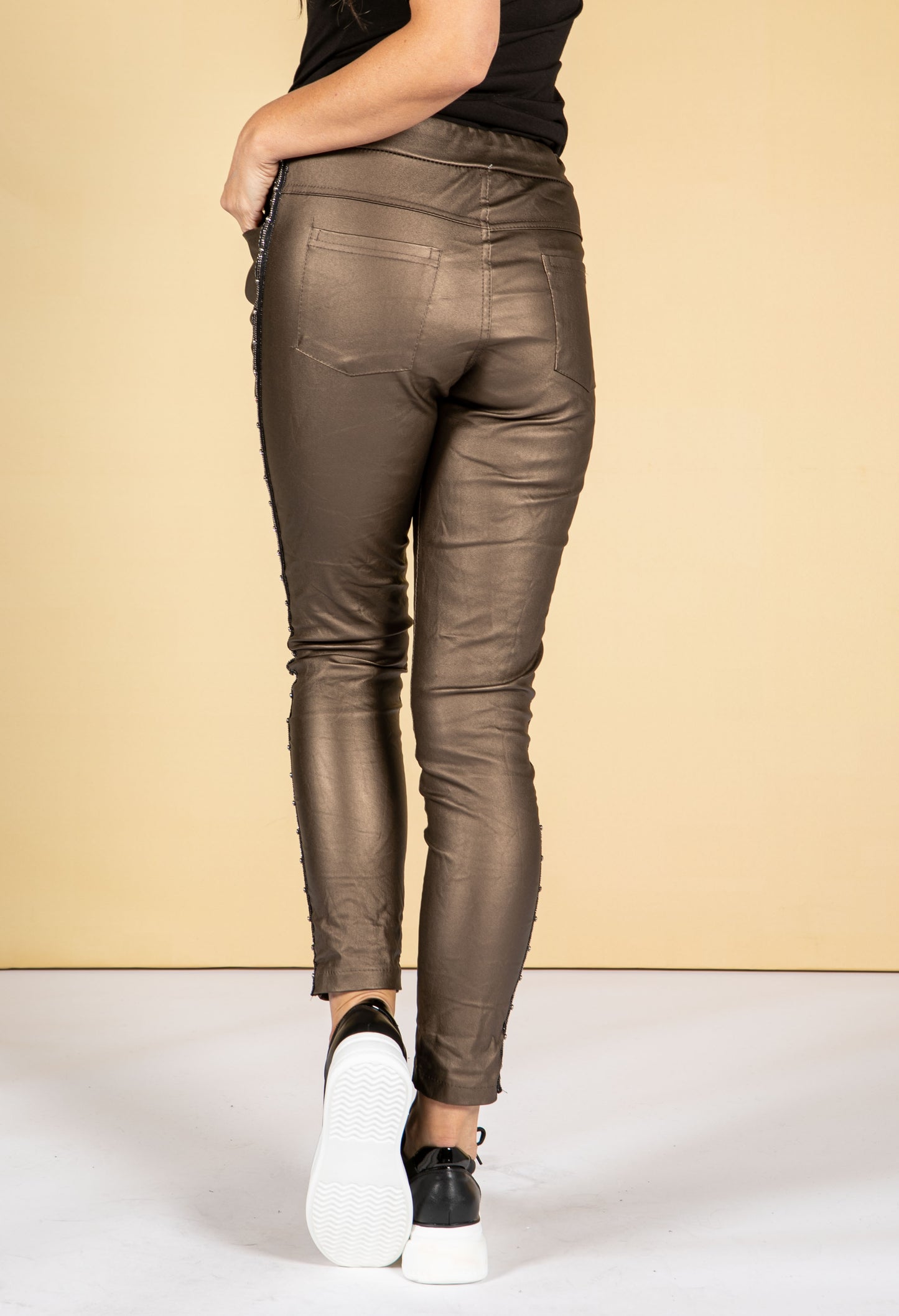 Leatherette Joggers in Dark Bronze