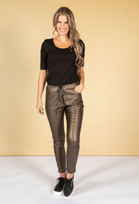 Leatherette Joggers in Dark Bronze