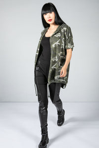 Camo Jacket with Sequin Back in Khaki