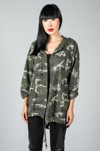 Camo Jacket with Sequin Back in Khaki