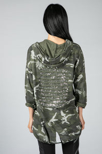 Camo Jacket with Sequin Back in Khaki