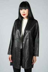 LEATHER LOOK OPEN JACKET IN BLACK