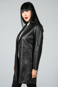 LEATHER LOOK OPEN JACKET IN BLACK