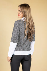 Black & White Print Knit with Attached Under Shirt