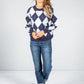 Argyle Knit Jumper in Navy & Powder Blue