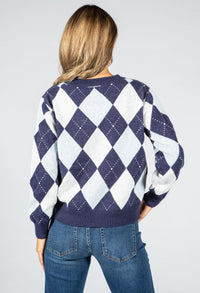 Argyle Knit Jumper in Navy & Powder Blue