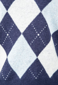 Argyle Knit Jumper in Navy & Powder Blue