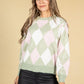 Argyle Knit Jumper in Sage & Powder Pink