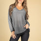 Soft V-Neck Long Sleeve Knit Top in Grey