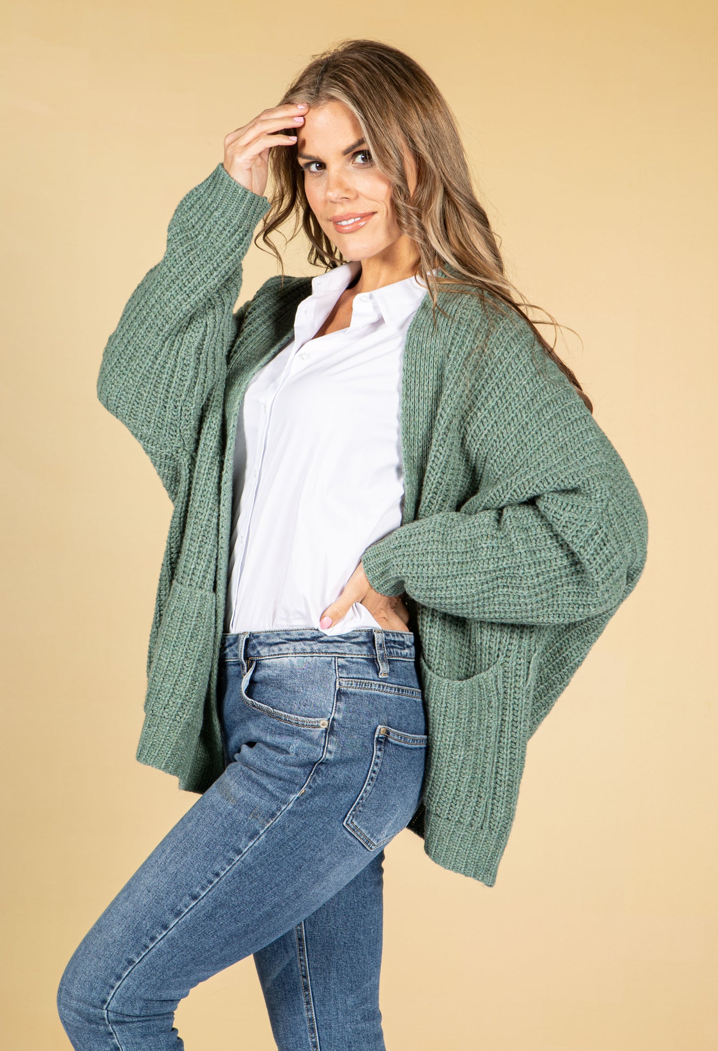 Cosy Chunky Knit Cardigan in Sage