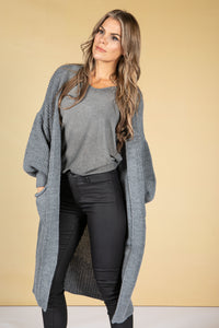 Cosy Chunky Knit Longline Cardigan in Cool Grey