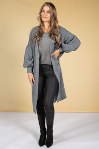 Cosy Chunky Knit Longline Cardigan in Cool Grey