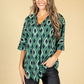 Diamond Print V-Neck Blouse in Forest Green