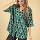 Diamond Print V-Neck Blouse in Forest Green