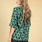 Diamond Print V-Neck Blouse in Forest Green